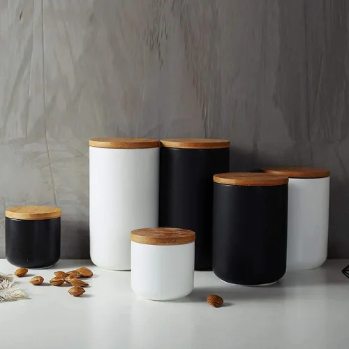 Miniatura 3 de MilkyWay Tarro de Almacenamiento de Alimentos Recipientes de Almacenamiento de Cerámica Fuerte con Sello Hermético Tapa de Bambú Diseño Moderno