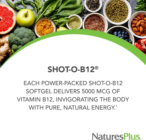 Miniatura 3 de NaturesPlus Shot-O-B12 - 30 cápsulas blandas - 5000 mcg - Apoya la energía y la salud inmunológica - Sin gluten - 30 porciones