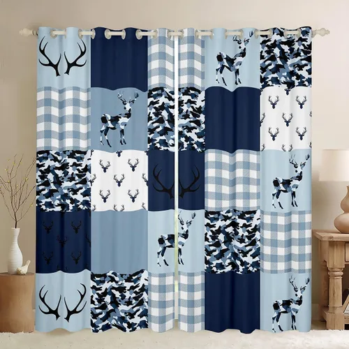 Miniatura 9 de Manfei Cortinas opacas negras de panal de abeja con luces de neón azul real, tratamientos de ventana con estampado geométrico hexagonal, decoración