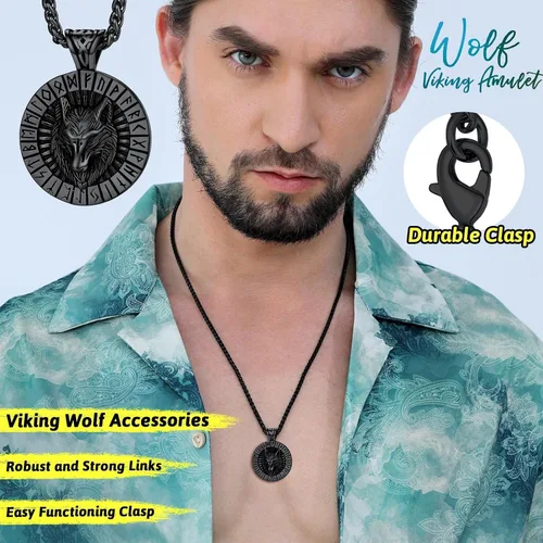 Miniatura 2 de FaithHeart Collar con colgante de lobo vikingo nórdico para hombres y mujeres, acero inoxidable, chapado en oro de 18 quilates, joyería con embalaje