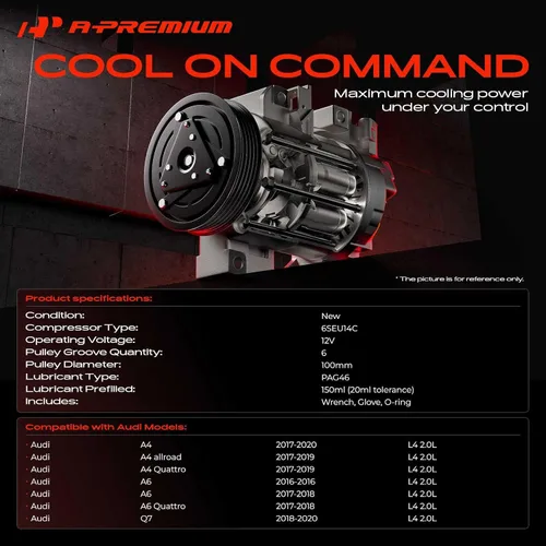Miniatura 2 de A-Premium Compresor de A/C con embrague compatible con Audi A4 2017-2020, A4 allroad/Quattro 2017-2019, Q7 2018-2020, A6 2016-2018, A6 Quattro