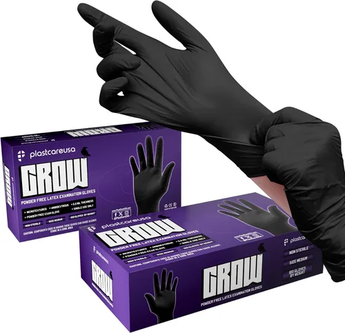 PlastCare USA 100 o 1000 Guantes de látex para examen - Sin polvo, desechables, no estériles, agarre texturizado para uso médico, limpieza Negro