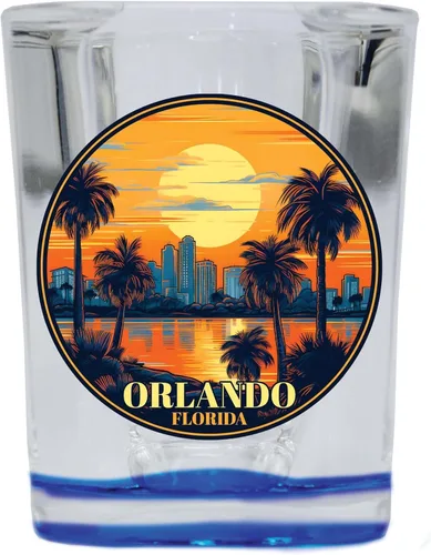 Orlando Florida B Souvenir - Vaso de chupito cuadrado de 2.5 onzas, base azul, paquete de 2 unidades