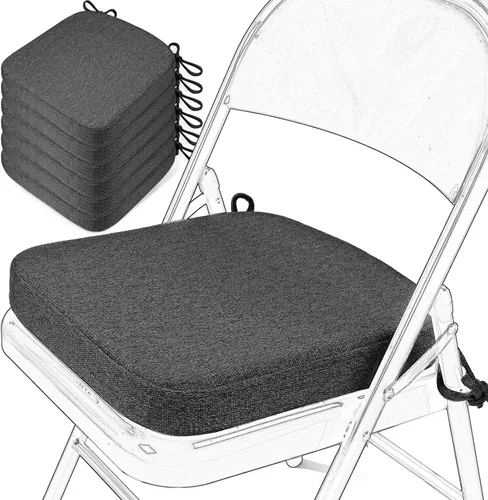 Miniatura 25 de SINOSSO Cojín de espuma viscoelástica para silla plegable, 1 unidad, almohadilla cuadrada gruesa de 2 pulgadas para silla de cocina con lazos, cojín