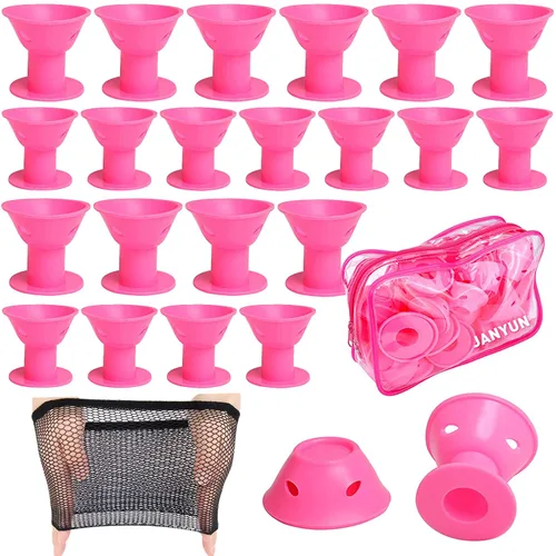 JANYUN 40 rodillos de pelo mágicos rosados incluyen 20 rizadores de silicona grandes y 20 rizadores de silicona pequeños Rosa oscuro