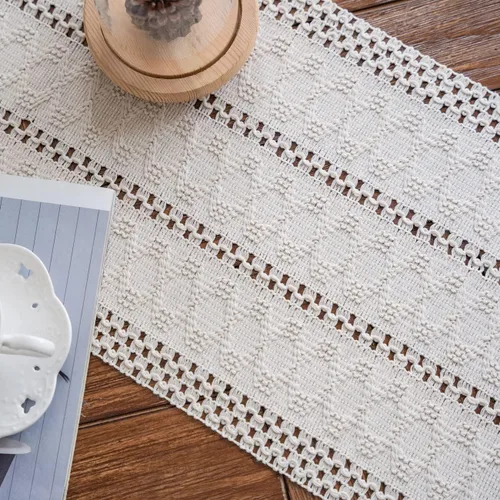 Miniatura 7 de Camino de mesa de macramé, color beige crema, bohemio, con borlas, camino de mesa de algodón tejido a mano, camino de mesa rústico para cocina