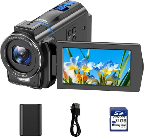 Videocámara 4K de 48 MP, cable de cámara de visión nocturna IR, pantalla táctil de rotación de 270 ° de 3.0 pulgadas, cámara de vlogging con zoom