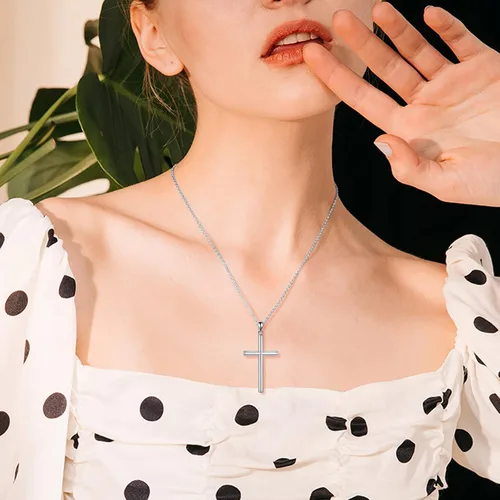 Miniatura 2 de POPLYKE Collar de cruz de plata de ley, oro rosa, chapado en negro para hombres y mujeres