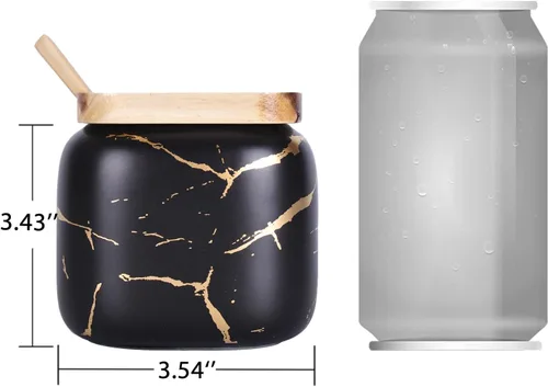Miniatura 2 de VanEnjoy Tarro de porcelana decorativo de mármol con tapa de bambú y cuchara para condimentos para el hogar