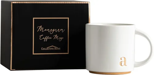 Miniatura 5 de COLLECTIVE HOME - Tazas de cerámica con monograma, tazas de café con inicial dorada de 15 onzas, elegantes tazas de té del alfabeto, elegante taza p