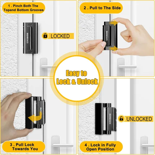Miniatura 5 de Cerradura de seguridad para puertas del hogar, cerradura de refuerzo de metal mejorada, cerradura de seguridad para puertas de 3 pulgadas que Negro