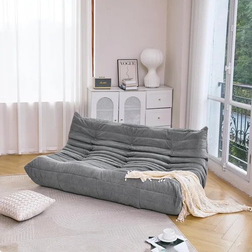 Miniatura 9 de N&V Silla Fireside, sofá de suelo sin brazos de mediados de siglo, silla de microfibra suave de alta calidad, sofá de espuma para sala de estar