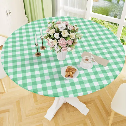 Miniatura 21 de Smiry - Mantel redondo de picnic de vinilo elástico impermeable con respaldo de franela, mantel de vinilo ajustable para mesas de 31-35 pulgadas