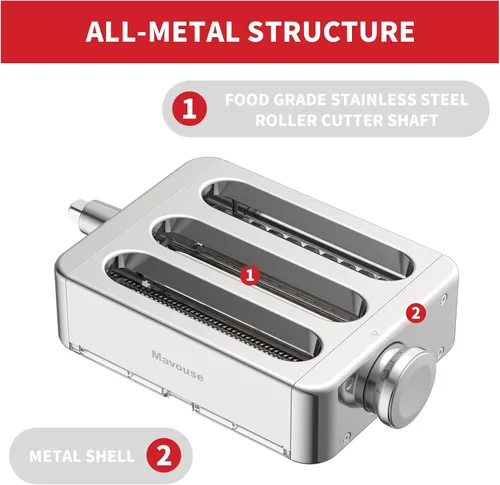 Miniatura 3 de Juego de accesorios para pasta totalmente de metal 3 en 1 para batidora de pie KitchenAid, incluye rodillo de lámina de pasta, cortador