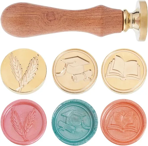 Miniatura 9 de CRASPIRE Sello de cera con tapa de graduación de 1.181 in, cabeza de latón extraíble con mango de madera para invitaciones de boda, envoltura