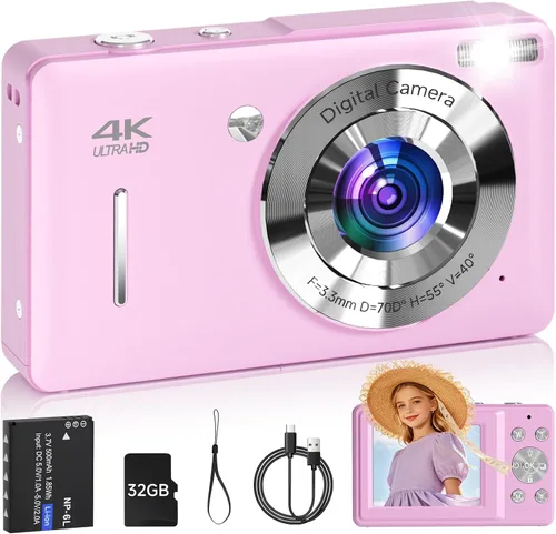 Miniatura 9 de Cámara digital para niños, FHD 1080P 44MP Cámara digital de punto y disparo con detección de rostros, captura de sonrisas, zoom 18X, 20 filtros