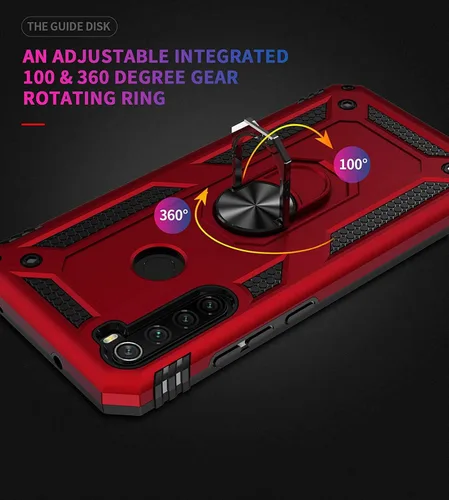 Miniatura 2 de YaHan Funda para Xiaomi Redmi Note 8, anillo giratorio de 360 grados, soporte híbrido, resistente, de doble capa, a prueba de golpes, con protector