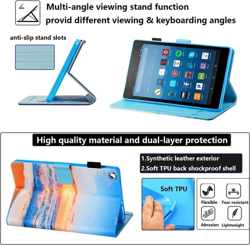 Miniatura 6 de Funda para tablet Fire HD 8 de 8ª/7ª/6ª generación de 8.0 pulgadas con soporte para lápices [encendido y apagado automático] ranuras para tarjetas