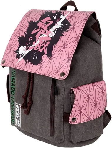 Miniatura 3 de GLOOMALL Mochila de anime japonés bolsa de hombro de lona con cordón bolsa de viaje Nezuko Kamado