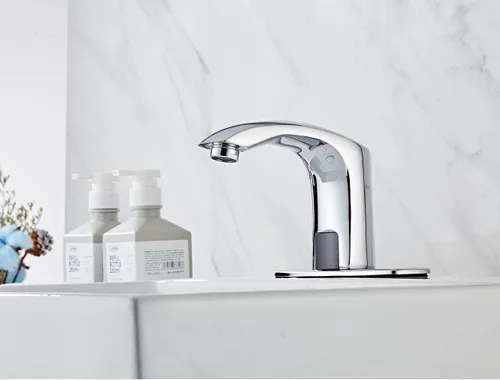 Miniatura 5 de Grifo automático para lavabo de baño con tapa de orificio, sensor de placa, sin contacto, grifo de tocador cromado de doble alimentación, grifo
