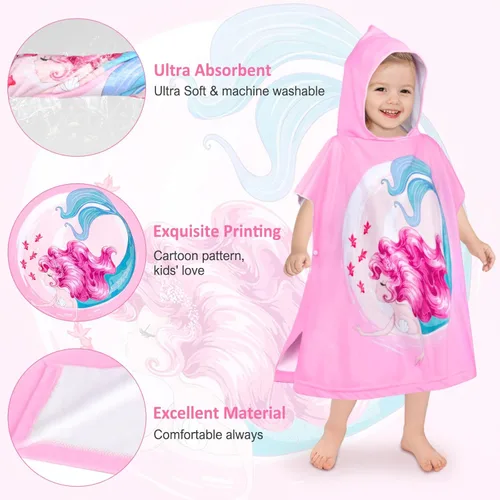 Miniatura 5 de HUANLANG Toalla de playa con capucha para niños y niñas, toalla de playa para baño, piscina, poncho de playa, toalla de algodón súper suave