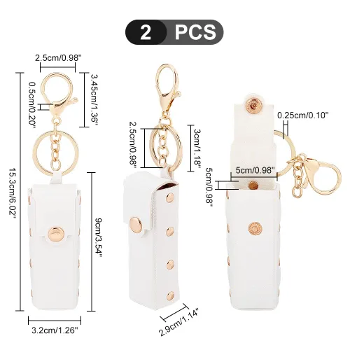 Miniatura 2 de WADORN 2 soportes para llavero Chapstick, 6 pulgadas, piel sintética, organizador de lápiz labial con llavero, Blanco