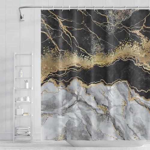 Miniatura 31 de Cortina de Ducha Floral Bohemia Negra Flores de Mediados de Siglo Botánica Moderna Elegante Estética Cortina de Ducha para Decoración de Baño