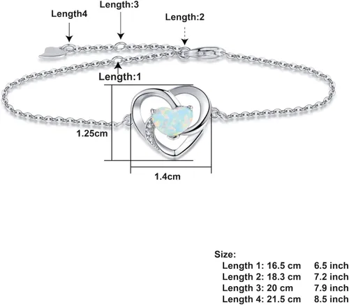 Miniatura 5 de YZSFMZGE OpalTurquoise Heart Bracelet For Women 925 Sterling Silver Adjustable Bracelets Jewelry Gift for Girls