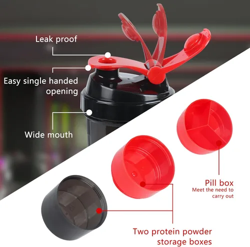 Miniatura 3 de Botella agitadora, botella mezcladora de proteínas, taza agitadora de gimnasio de 16 onzas con bola agitadora, tazas agitadoras para batidos de Rojo