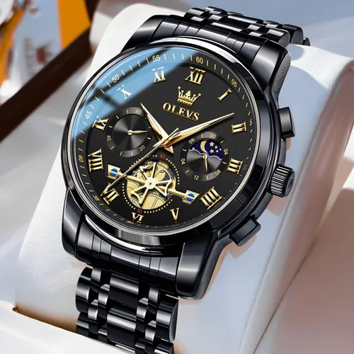 Miniatura 3 de OLEVS Relojes para hombre, resistente al agua, de lujo, gran cara, reloj analógico de cuarzo de acero inoxidable, relojes de vestir analógicos