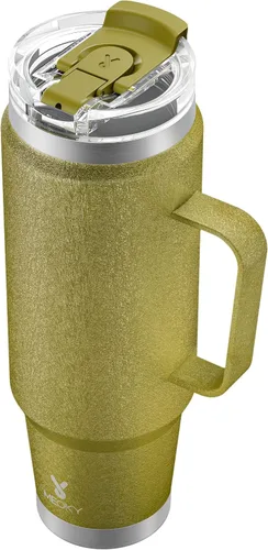 Miniatura 32 de Meoky - Vaso de 32 onzas con asa, taza de viaje de acero inoxidable con pajilla y tapa 2 en 1, taza de café con aislamiento al vacío, 100% a prueba