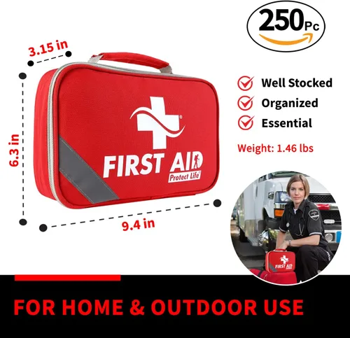 Miniatura 6 de Protect Life Kit de primeros auxilios para el hogar y la empresa, 250 piezas - Kit médico de emergencia para acampar y senderismo