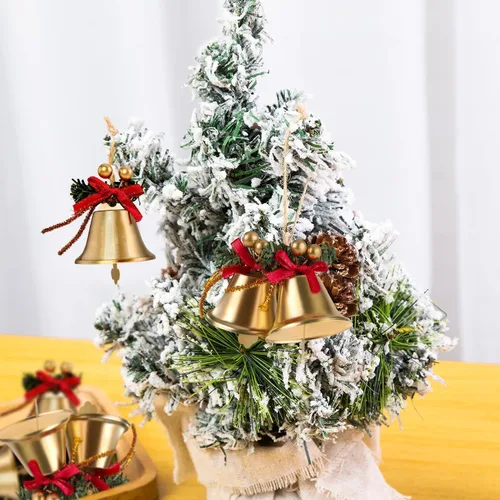 Miniatura 5 de Campanas Doradas de Navidad, 12 piezas Cascabeles de Metal Dorado de 2.4 pulgadas con Lazo Rojo y Adorno Colgante de Árbol de Bayas, Cascabel
