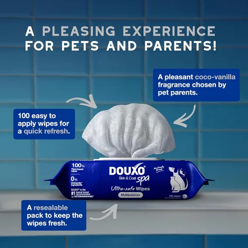 Miniatura 6 de DOUXO® Skin & Coat SPA - Toallitas Multiusos Ultra Seguras para Perros y Gatos, 100 Toallitas, Elimina Suavemente Manchas de Lágrimas y Saliva, Deja