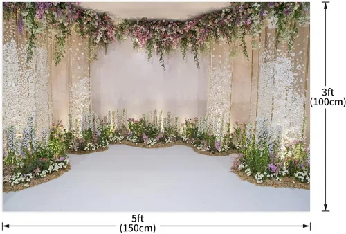 Miniatura 3 de Telón de fondo de fotografía de boda de 5 x 3 pies, telón de fondo de flores para despedida de soltera, propuesta de flores, telón de fondo