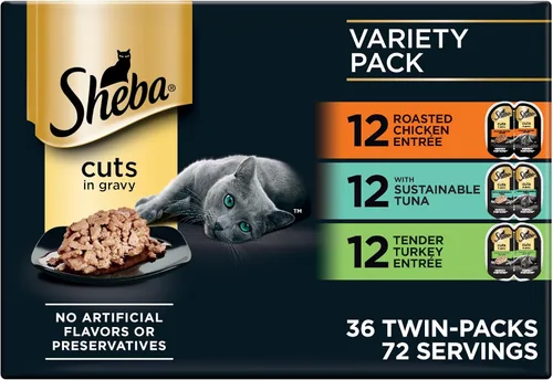 Miniatura 14 de Sheba Perfect Portions - Cortes de comida húmeda para gatos en salsa, plato de pollo asado, plato de pavo tierno, con salmón sostenible y con atún