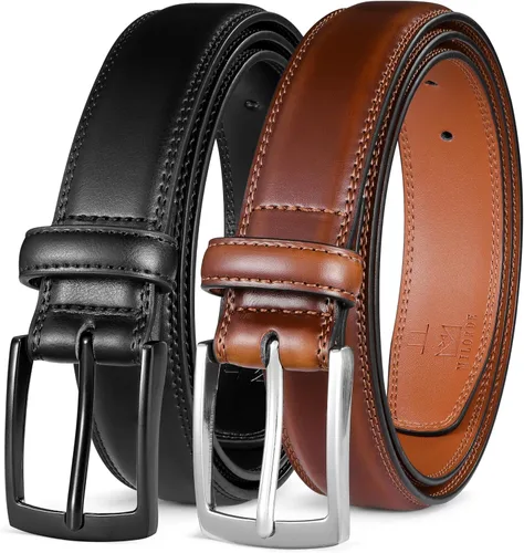 Miniatura 12 de MILORDE Cinturón de vestir de cuero para hombre, 2 unidades, hecho a mano, cuero genuino, diseños clásicos y modernos para el trabajo, negocios