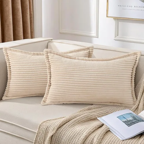 Miniatura 16 de Mecatny Juego de 2 fundas de almohada de pana de 16 x 16 pulgadas, fundas decorativas neutrales suaves de estilo bohemio para sofá y sala de estar