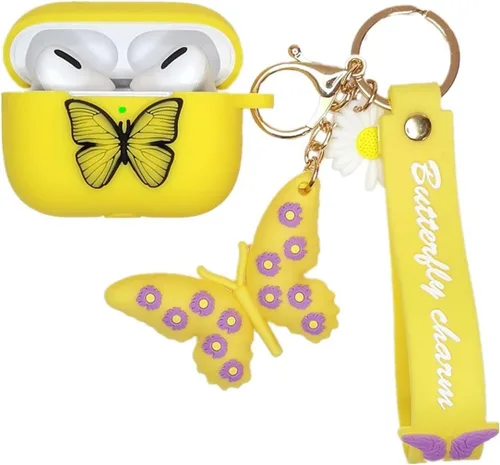 Miniatura 8 de Funda para Airpods Pro de 2ª generación 2022, bonito dije de mariposa 3D de dibujos animados de silicona suave, para mujeres, niñas, niños y Negro