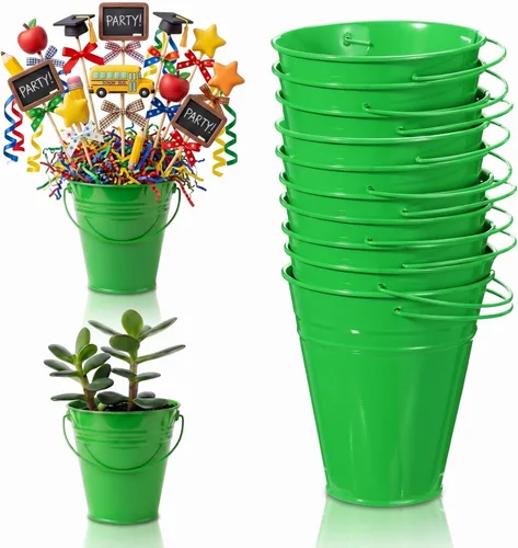 Miniatura 14 de Sadnyy Paquete de 12 cubos de metal con asa, cubo galvanizado de 4.5 x 5 pulgadas, suministros de fiesta, manualidades para Navidad, Halloween