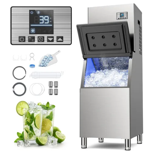 Miniatura 8 de Máquina comercial para hacer hielo, 580 LBS/día, aprobación ETL, autolimpieza con filtro, contenedor de almacenamiento de 400 libras, máquina