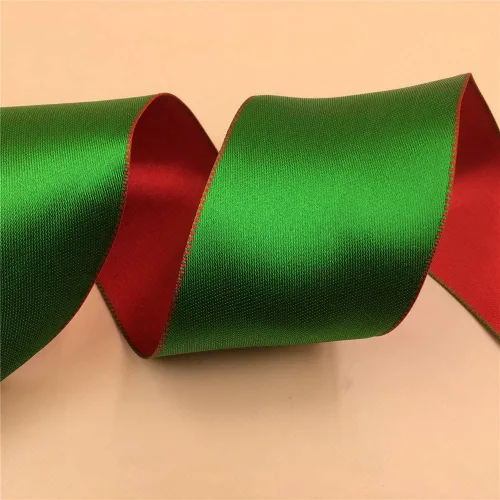 Miniatura 3 de Cinta de raso con alambre reversible rojo verde para decoración de Navidad, arco de corona, manualidades florales, 2 – 1/2 pulgadas X 10 metros N1109