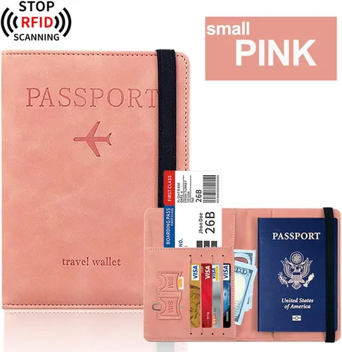 Miniatura 4 de Funda para pasaporte, funda para pasaporte, funda de cuero impermeable con bloqueo Rfid, cartera de viaje con correa elástica y ranura