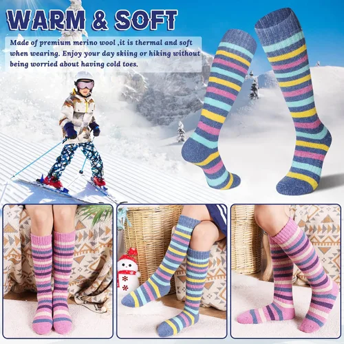 Miniatura 3 de Calcetines de esquí para niños de lana merina cálidos térmicos para senderismo snowboard hasta la rodilla calcetines para botas para niños y niñas 2