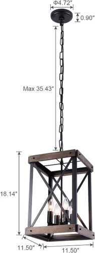 Miniatura 2 de Luces colgantes de granja para isla de cocina, 4 luces rústicas de grano de madera negra, lámpara colgante colgante para comedor, fregadero