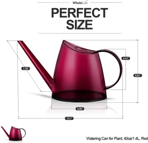 Miniatura 3 de WhaleLife Regadera interior para plantas de bonsái de casa (1.4L, rojo)