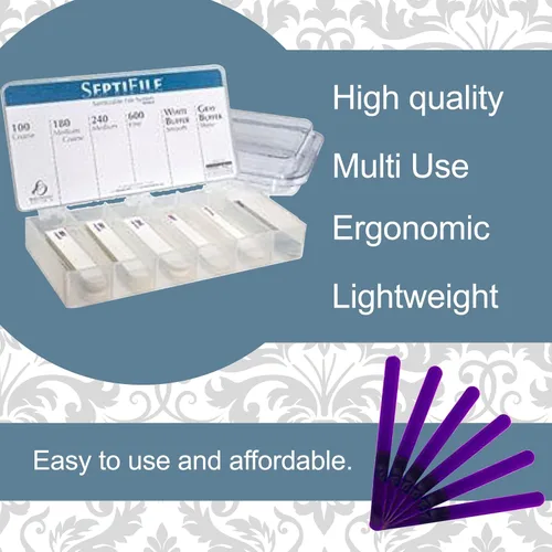 Miniatura 5 de Backscratchers SeptiFile - Bandeja de almacenamiento de 6 unidades, limas de uñas reemplazables de doble cara, color blanco y gris