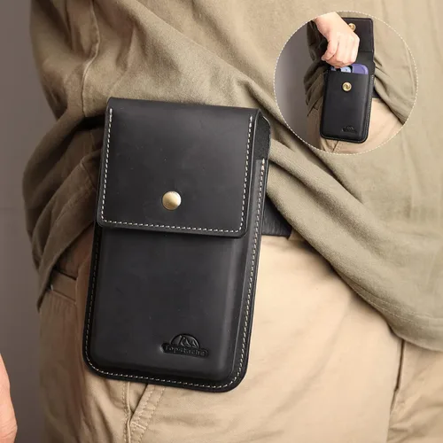 Miniatura 2 de Funda de cuero Topstache para teléfono para hombres - Funda con cierre magnético para iPhone 17/16/15/14/13/12 - Funda de cinturón de cuero con clip