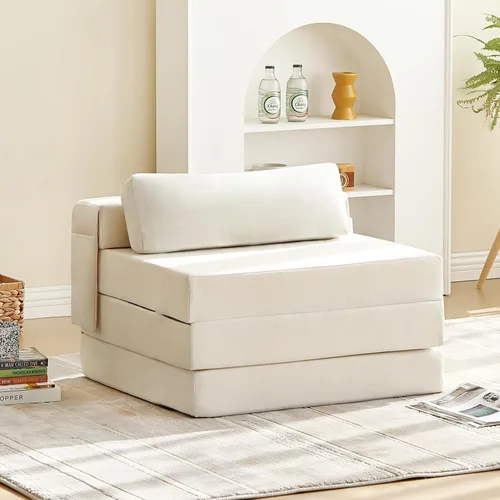 Miniatura 19 de Tiita Sofá cama plegable tamaño individual, colchón convertible con almohada, colchón de pana gruesa para el suelo, sofá cama con bolsillo lateral