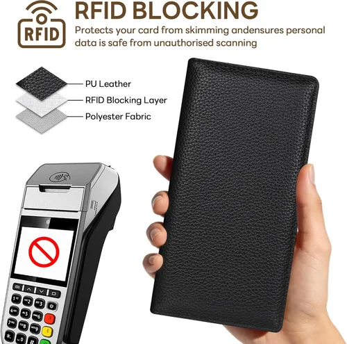 Miniatura 6 de Billetera para mujer, billetera RFID extradelgada, bolso plegable de cuero, con 11 ranuras para tarjetas y ventana de identificación, lindo monedero